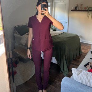 Figs Yola Skinny Scrub Pants - Burgundy - XXS Tall